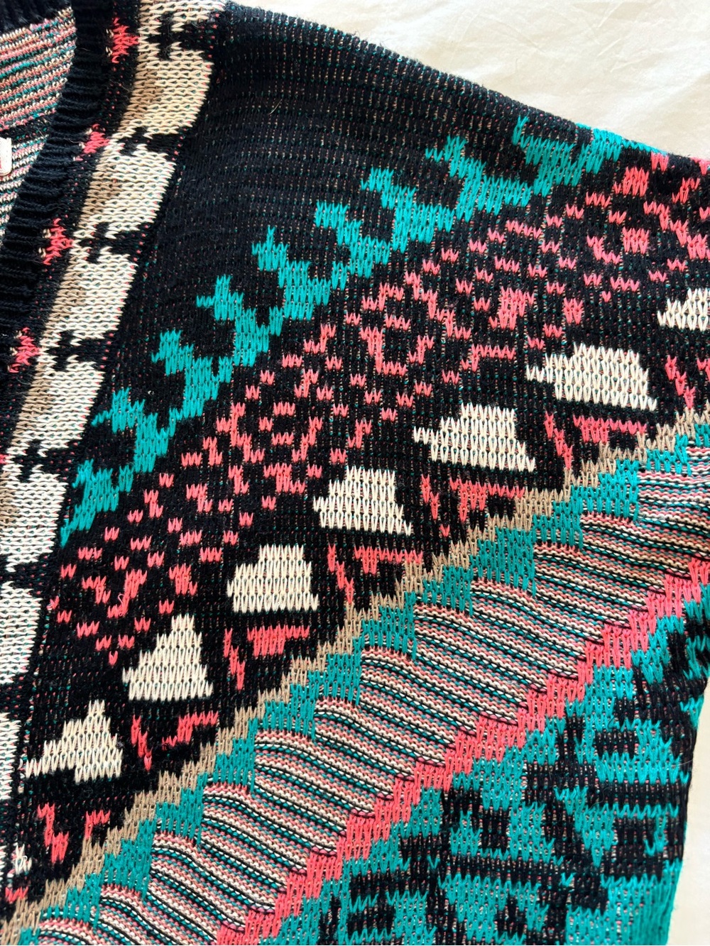 Flying Tomato S Open Sweater Cardigan Southwestern Boho Aztec Turquoise Coral - Picture 9 of 9